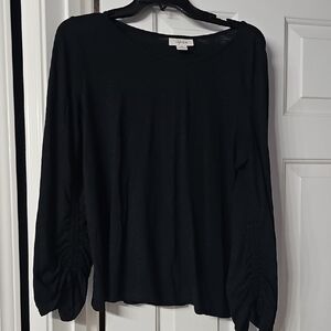 Style & Co. Classic Black Ruched Sleeve Blouse